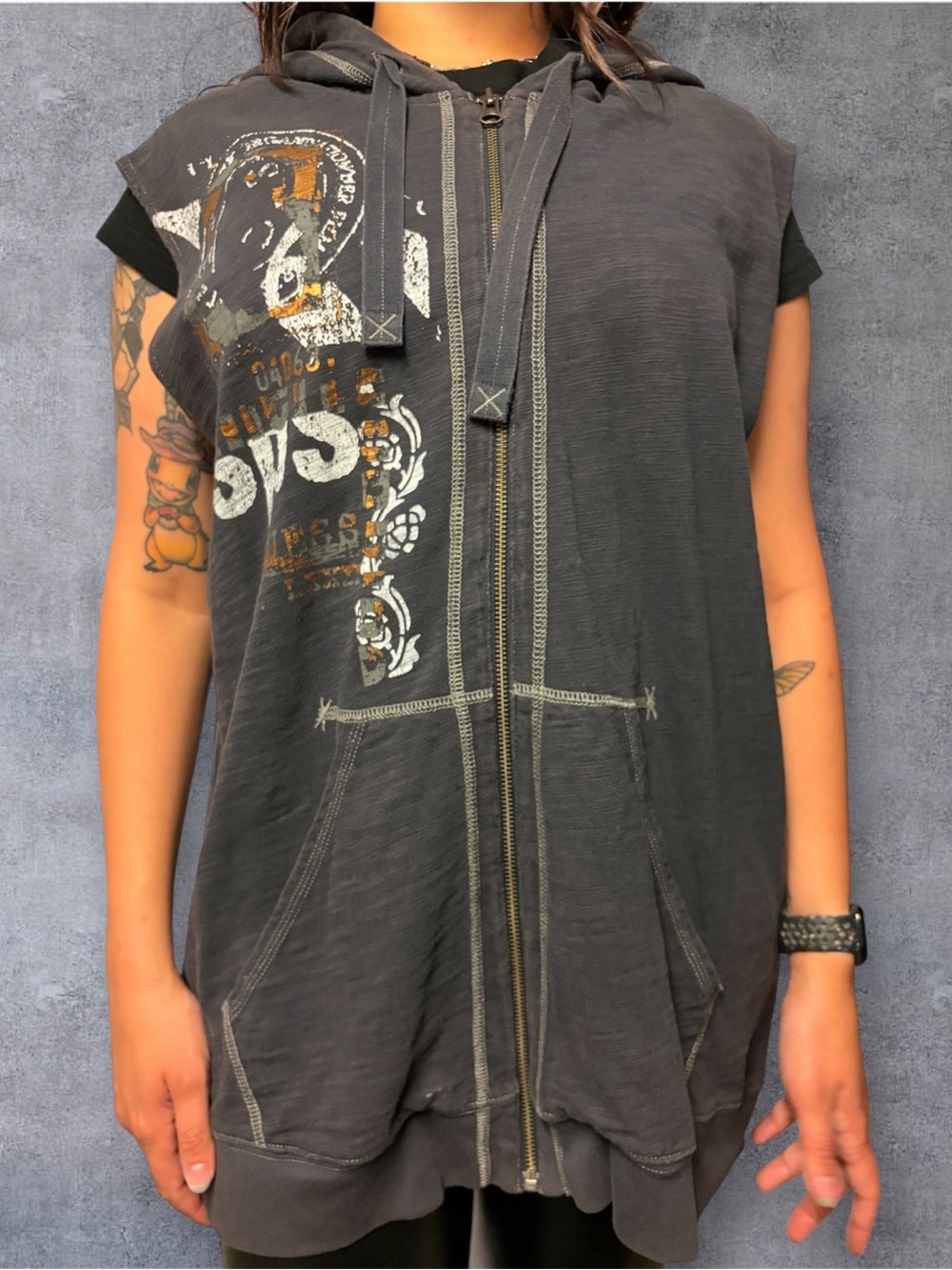 Sleeveless Zip-Up Hoodie  by guess